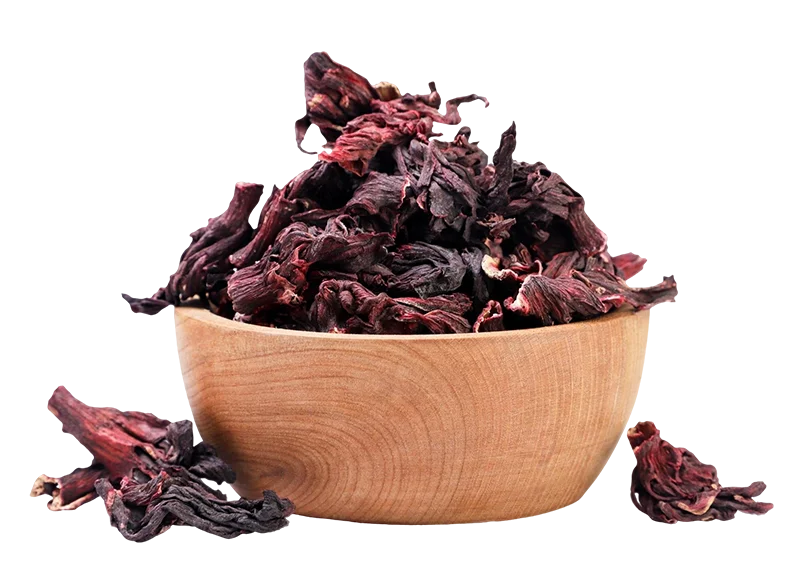 fleurs d'hibiscus séchées dans un bol en bois